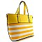 Striped Print Faux-leather Tote