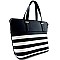 Striped Print Faux-leather Tote