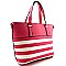 Striped Print Faux-leather Tote