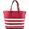 Striped Print Faux-leather Tote