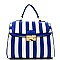 Striped Print Flap Top Push Lock Satchel