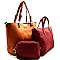 Contrasting Color Interior 3 Piece Set Fashion Tote