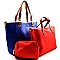 Contrasting Color Interior 3 Piece Set Fashion Tote