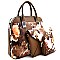 Unique Flower Print 3-Pieces Set Compartment Satchel-With Wallet