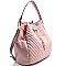 87136-LP Chain Drawstring Chevron Quilted Bucket Hobo