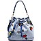 87208-LP Cartoon Emoji Patch Canvas Drawstring Hobo