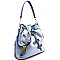 87208-LP Cartoon Emoji Patch Canvas Drawstring Hobo