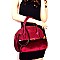 87461-LP Snake Print Embossed Velvet Accent Flap Dome Satchel