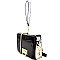 87493-LP Color Block Metallic Flap Cross Body with Wrist Strap