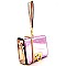 87493-LP Color Block Metallic Flap Cross Body with Wrist Strap