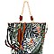 87610A-LP  Tassel Accent Tropical Print Rope Handle Tote