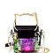 Cat Theme Metal Handle Clear 2 in 1 Cross Body with Sequin Pouch MH-87901