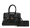 2 in 1 Ring Accent Crocodile Satchel Bag Wallet Set