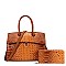 2 in 1 Ring Accent Crocodile Satchel Bag Wallet Set