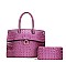 2 in 1 Ring Accent Crocodile Satchel Bag Wallet Set