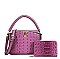 2 in-1 V- Accent Croc Satchel Purse / Wallet Set