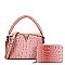 2 in-1 V- Accent Croc Satchel Purse / Wallet Set