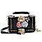3D Flower-Pearl Design Chain Accent Satchel
