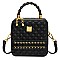 Boxy Shape Quilted Accent Satchel / Shoulder Bag