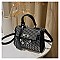 Stone-Studs Padlock Flap Satchel Bag