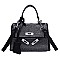 Stone-Studs Padlock Flap Satchel Bag