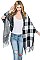 FANCY PLAID PATTERN TASSEL PONCHO