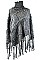Classy Black and Gray Fringe Knit Turtleneck Poncho FM-AACG0907B