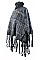 Classy Dark Blue Fringe Knit Turtleneck Poncho FM-AACG0907C
