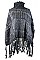 Classy Dark Blue Fringe Knit Turtleneck Poncho FM-AACG0907C