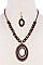 STYLISH HUGE OVATE GEM PENDANT BEADED NECKLACE SET JYAS6226