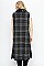 Classic Longline Plaid Pattern Soft Fur Collar Vest