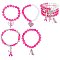 Cryatal Pink Ribbon BEADED STACKABLE CHARM BRACELET SET