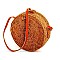 CHIC NATURAL FIBER WOVEN ROUND SHOULDER BAG