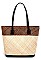 TRENDY TWO TONE NATURAL FIBER WOVEN TOTE BAG