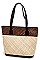 TRENDY TWO TONE NATURAL FIBER WOVEN TOTE BAG