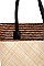 TRENDY TWO TONE NATURAL FIBER WOVEN TOTE BAG