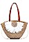 STYLISH NATURAL FIBER WOVEN FEATHER AND SEA SHELL SHOPPER