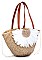 STYLISH NATURAL FIBER WOVEN FEATHER AND SEA SHELL SHOPPER