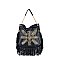 Studded Union Jack Design Fringed Hobo Handbag