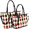 Multi-Color Checker Print Bow Accent Twin Tote SET MH-BG7002