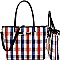 Multi-Color Checker Print Bow Accent Twin Tote SET MH-BG7002
