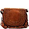 Braided Accent Leather Fringed Round Flap Top Messenger