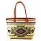 Geometric Stripe Print Straw Bag