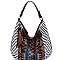 BGS15828-LP MMS Aztec & Stripe Print Leaf Charm Single Strap Hobo