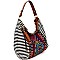 BGS15828-LP MMS Aztec & Stripe Print Leaf Charm Single Strap Hobo