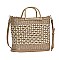 TRENDY TWO TONE STRAW DESIGN HANDLE TOTE BAG