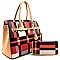 Colorful Plaid Print Structured Large Tote SET WITH WALLET