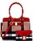 2 IN 1 COLOR BLOCK CHECK SATCHEL WITH CLUTCH