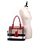 Structured Plaid Checker Print Tassel Accent Tote Wallet SET