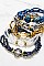 Pack of 12 Three Rows Oval Center Mix Bead Stretch Bracelets Set